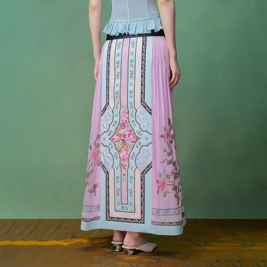 【林栖设计小店】鹤鹿同春|真丝罗丁香粉轻凉绣花马面裙半身裙1961221 商品图6