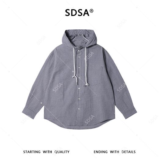 61066SDSA男士春夏新款痞帅男装美式格子纽扣抽绳连帽衬衫百搭宽松衬衣 商品图1