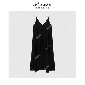 04-3潘依绣丁丁宠粉法式V领不规则薄纱吊带裙Q98321