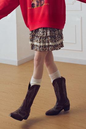 ANSUABEL 时尚豹纹蛋糕裙高腰性感短裙 22285