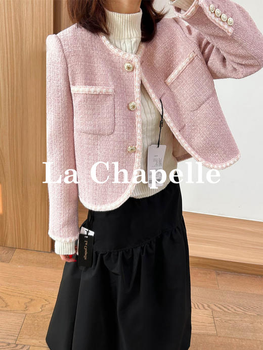 拉夏贝尔/La Chapelle轻奢！绵羊毛混纺气质圆领撞色小香风外套 商品图5