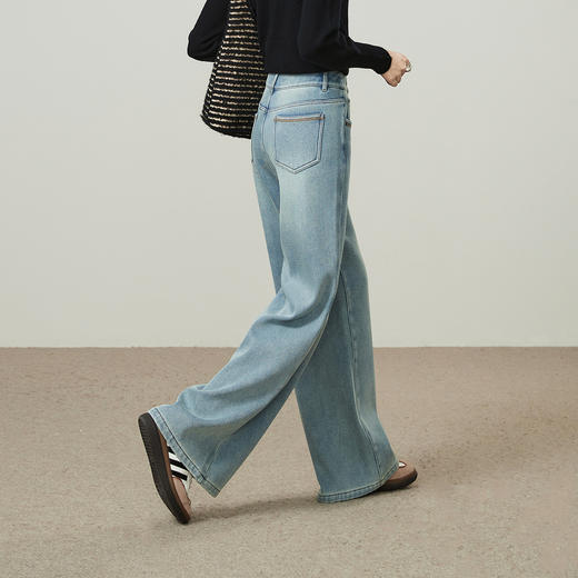 【仿水貂绒-阔腿牛仔裤】逸阳冬加绒加厚保暖遮肉拖地阔腿裤7349V 商品图7