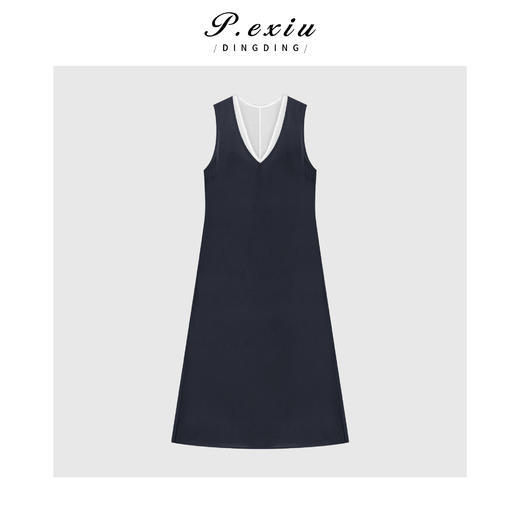 04-3潘依绣丁丁宠粉时髦撞色假两件设计V领连衣裙Q5462 商品图0