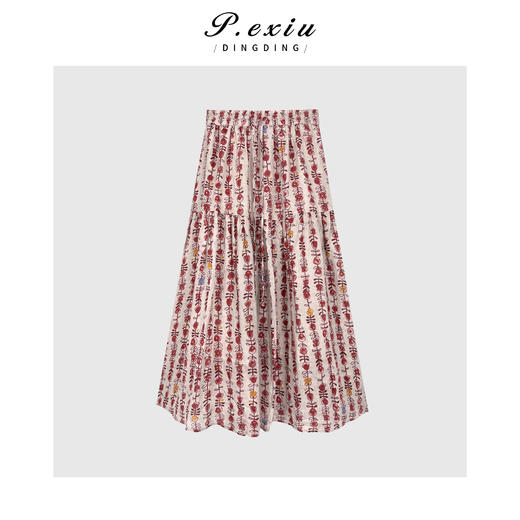 04-1潘依绣丁丁宠粉时髦花朵印花松紧腰半身裙Q8631 商品图0