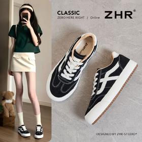 ZHR复古帆布鞋女2026春季新款百搭ins学生休闲鞋透气内增高运动鞋