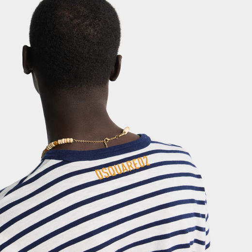 DSQUARED2 男士字母徽标印花棉质圆领短袖T恤 条纹 S74GD1533 D20107 001F 商品图5