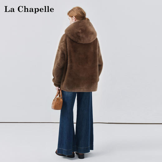 天猫同步【皮毛一体】拉夏贝尔/La Chapelle下摆抽绳毛毛连帽上衣外套轻奢高级感温暖厚实不显臃肿 商品图4