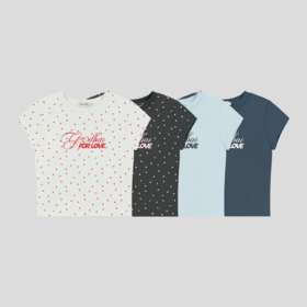 GOODBAI 春夏撞色印花短款圆领修身正肩飞袖T恤女