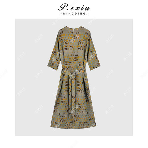 A002潘依绣丁丁宠粉100%桑蚕丝彩色波点提花圆领连衣裙GH019 商品图1