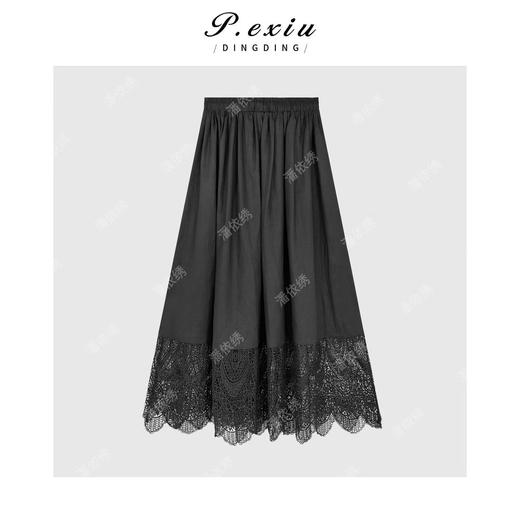 PanYiXiu/潘依绣【与光同奏】天丝亚麻优雅镂空蕾丝半身裙 W-63192 商品图1