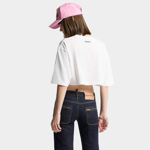 DSQUARED2 女士字母徽标印花棉质圆领短袖短款T恤 S73GC0309 D20033 100 商品图1