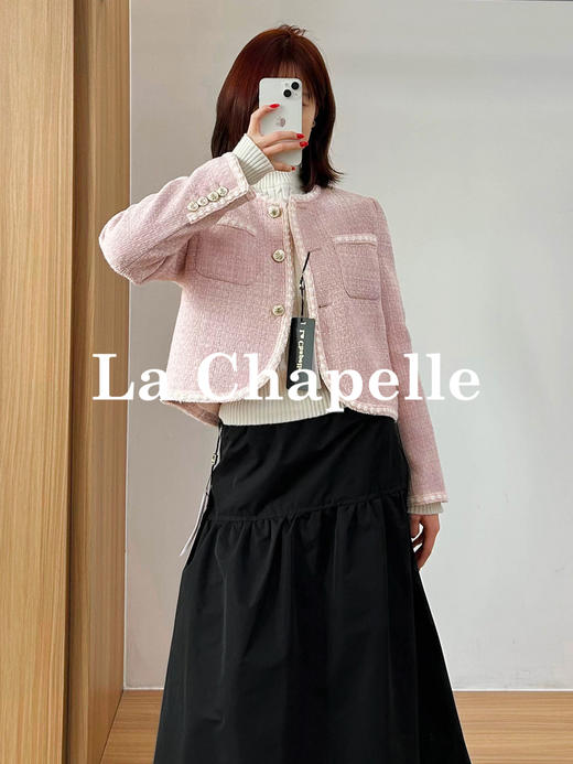 拉夏贝尔/La Chapelle轻奢！绵羊毛混纺气质圆领撞色小香风外套 商品图6