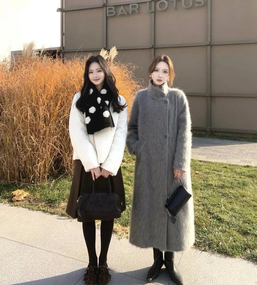 重磅！立领拉毛大衣  羊毛羊绒  中长款大衣  柔雾皮草感大衣 商品图2