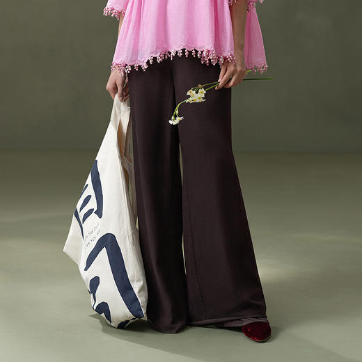 【林栖设计小店】自在轻逸|鎏光溯影流木紫桑蚕丝轻盈飘逸复古百搭2026春新款裤子1961017 商品图2