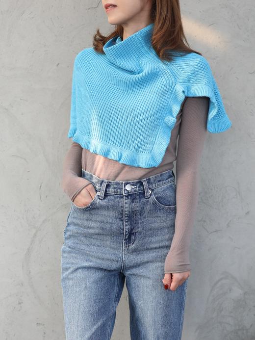 TYNVIE 荷叶边高领针织斗篷-亮蓝色 商品图2