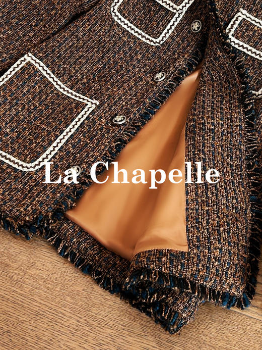 专柜实拍【财阀千金风】拉夏贝尔/La Chapelle轻奢重工！羊毛混纺气质圆领法式撞色粗花呢香风外套 商品图9