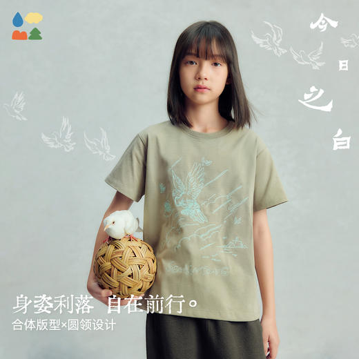【今日之白系列】森林棠26新款高克重儿童复古绣花圆领短袖T恤40162318 商品图2