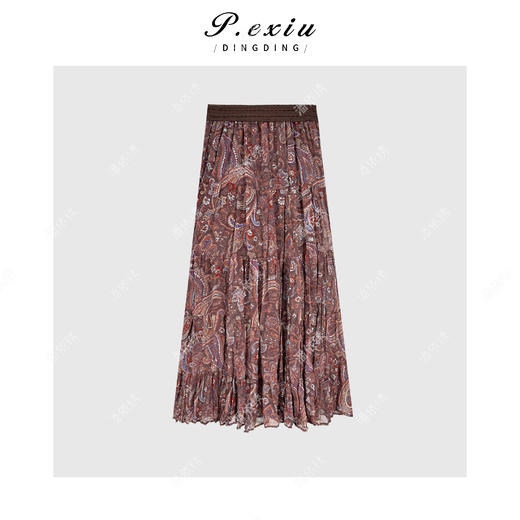 04-1潘依绣丁丁宠粉重工压皱印花松紧腰半身裙Q9951 商品图1