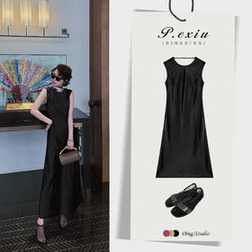 04-1潘依绣丁丁宠粉【黑色舞曲】露背绸面光泽感套头无袖连衣裙W-62939