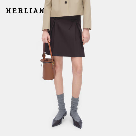 HERLIAN 2026年春季新品双层腰头蝴蝶结装饰女士中裙半裙 商品图0