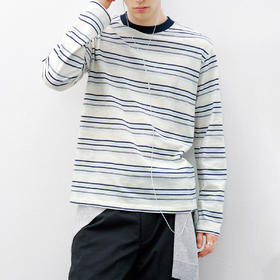 714street轻薄条纹长袖上衣2026春季新款潮牌休闲圆领混纺T恤男女