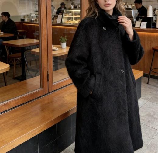 重磅！立领拉毛大衣  羊毛羊绒  中长款大衣  柔雾皮草感大衣 商品图1
