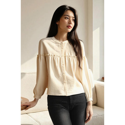 米思阳新款设计感圆领衬衫洋气显瘦韩版上衣女7Y25CC4776 商品图1