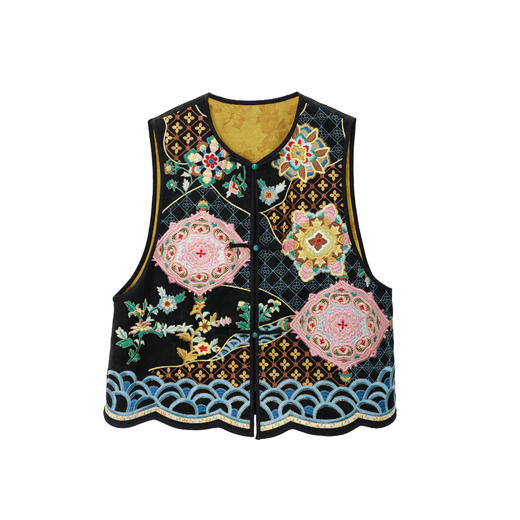 【咕咕同款】NANSONGSILK/NS新中式香云纱非遗苗绣宝相海水纹马甲M1D536094Y南宋 商品图6