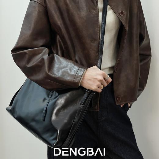 登白DENGBAI 亮面牛皮单肩包小众慵懒Hobo女包5222 商品图1