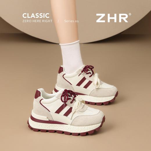 ZHR【7.5CM】隐形内增高二层猪皮真皮小白鞋2026春季新款德训鞋女 商品图8