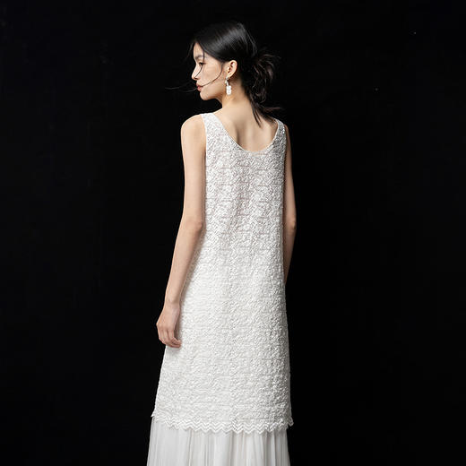 【林栖设计小店】蕾丝花语|米白色波浪花边优雅百搭2026春新款皱感连衣裙1961044 商品图3