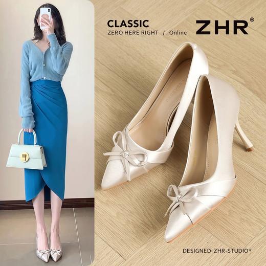 ZHR尖头绸缎帮面蝴蝶结8.5cm增高细跟鞋2026春新款通勤百搭高跟鞋 商品图0