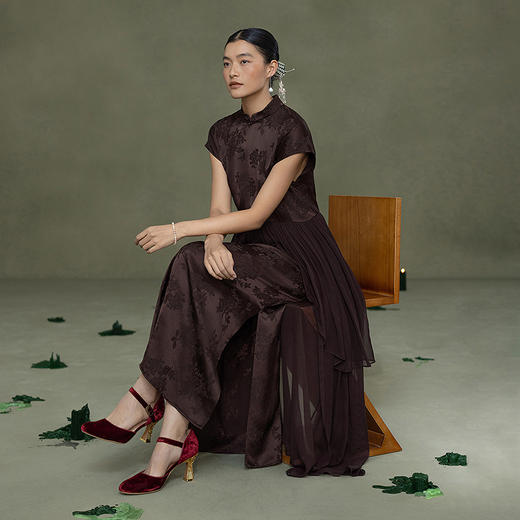 【林栖设计小店】鎏光溯影|新中式拼桑蚕丝飞片2026春新款改良旗袍连衣裙1961172 商品图1