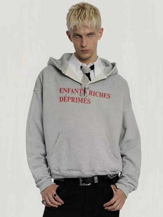 男款做旧撕破别针装饰宽松连帽卫衣hu 商品图3