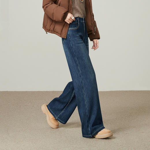 【仿水貂绒-阔腿牛仔裤】逸阳冬加绒加厚保暖遮肉拖地阔腿裤7349V 商品图3