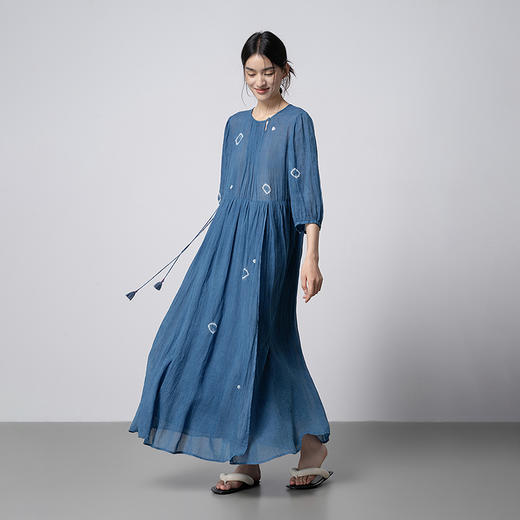 【林栖设计小店】（现货）植物染色|植物蓝手工流苏腰绳百搭2026春新款棉麻连衣裙1961139 商品图8