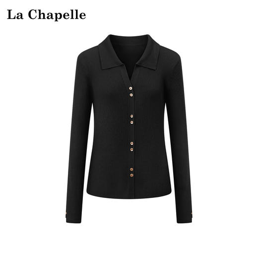 拉夏贝尔/La Chapelle针织开衫2026新款翻领绵羊毛柔软弹力修身显瘦上衣 商品图2
