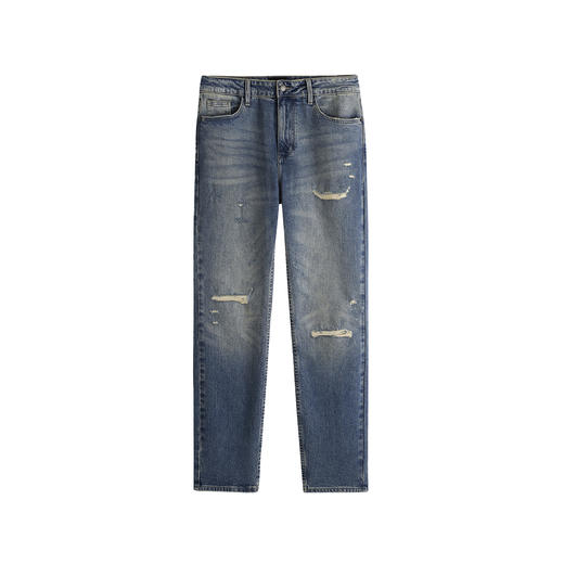 HIM漢崇  错落感做旧割破舒适耐磨休闲弹力修身牛仔裤男 2025冬季 商品图4