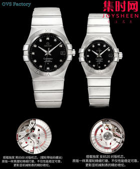经典传承，卓越新生——欧米茄OVS星座情侣系列 情侣机械腕表 对版摆轮带砝码螺丝 双T黑摆轮 表盘尺寸：男款38mm 女款27mm