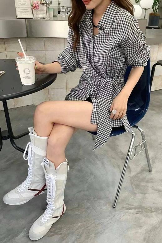 LNNNS 复古文艺绑带格子休闲衬衫 22250 商品图2