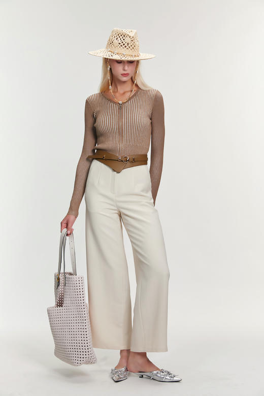 SAFICOO  休闲气质 米白色醋酸阔腿裤 商品图0