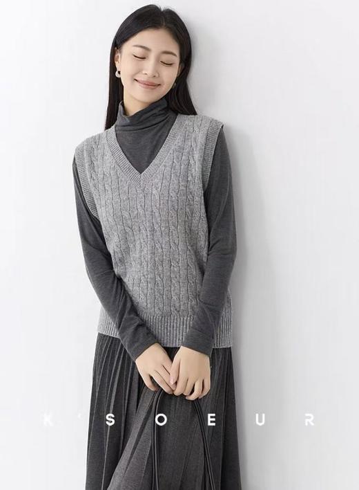 「任选2件立减20元 拉夫风减龄马甲系列！精选澳洲美丽诺羊毛 AVANN 羊毛马甲扭花马甲深V背心 商品图6