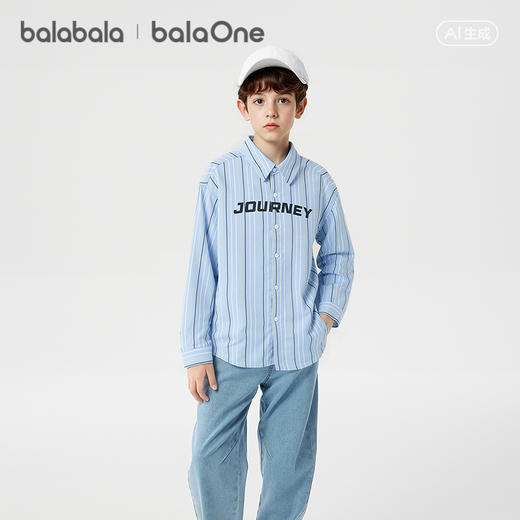 【balaOne】巴拉巴拉童装儿童长袖衬衫女童男童2026新款春装条纹 商品图0