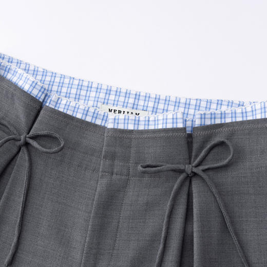 HERLIAN 2026年春季新品格纹拼接蝴蝶结抽褶设计西装裤直筒长裤 商品图3