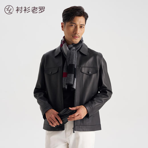 【玄甲六号】真绵羊皮牛纹工装款拉链皮衣257Y0L506N[门店专款] 商品图1