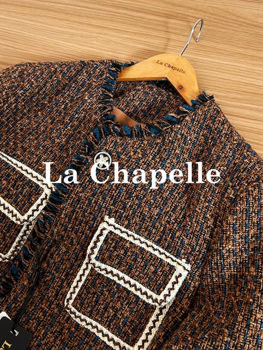 专柜实拍【财阀千金风】拉夏贝尔/La Chapelle轻奢重工！羊毛混纺气质圆领法式撞色粗花呢香风外套 商品图7