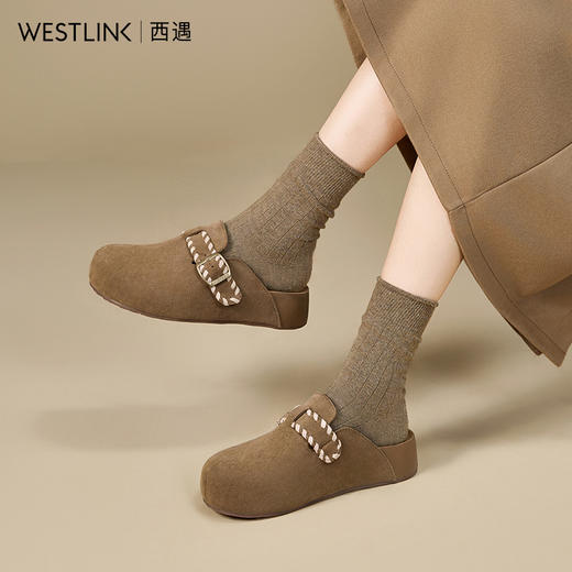 西遇复古厚底勃肯鞋半拖女2026春季新款包头拖鞋编织民俗风休闲鞋V0166254 商品图3