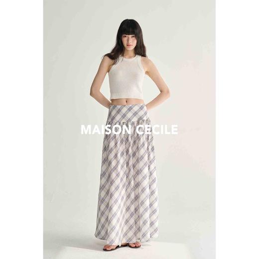 MAISON CECILE复古du家设计格纹宽腰头法式浪漫飘逸感A字半裙 商品图2