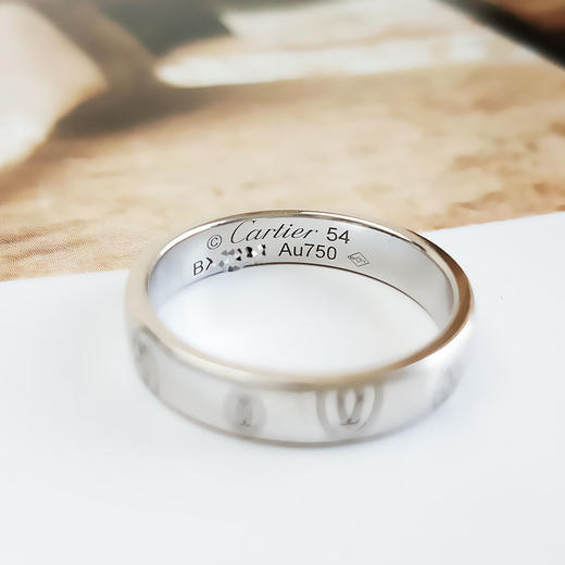 【95新】Cartier卡地亚B4050954 18K白金双C生日快乐logo戒指54号、宽度3.9mm中性款190126NJS41 商品图3