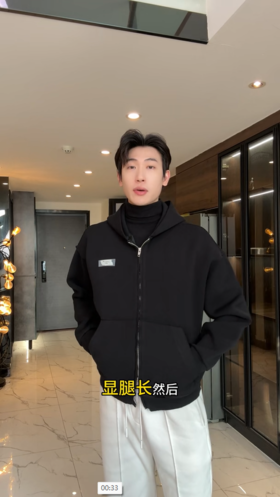 88168SDSA男士秋冬新款痞帅男装韩版简约胶带印花设计拉链连帽卫衣百搭